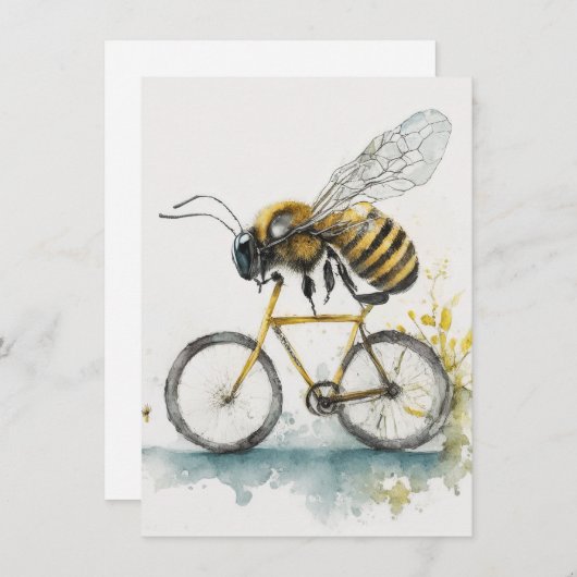 自転車おもしろいの水彩画スケッチに乗るハチ シーズンカード (正面/裏面)