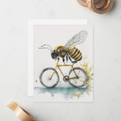 自転車おもしろいの水彩画スケッチに乗るハチ ノートカード (正面/裏面インサイチュ)