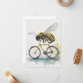 自転車おもしろいの水彩画スケッチに乗るハチ ノートカード (正面/裏面インサイチュ)