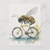 自転車おもしろいの水彩画スケッチに乗るハチ ポストカード (正面)