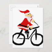 自転車おもしろいクリスマスアートに乗るサンタクロース シーズンポストカード (正面/裏面)
