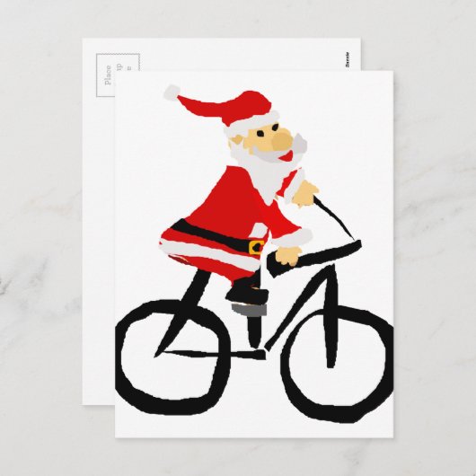 自転車おもしろいクリスマスアートに乗るサンタクロース シーズンポストカード (正面/裏面)