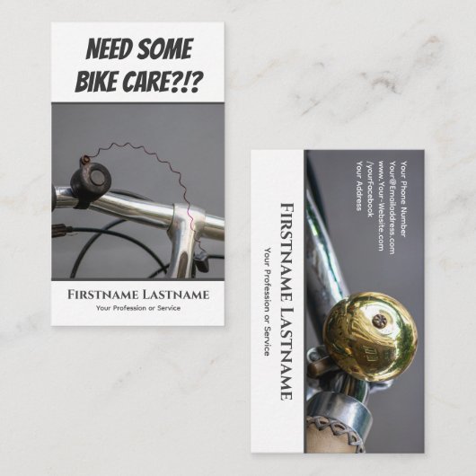 自転車おもしろい修理店の自転車ベルの不具合 名刺 (正面/裏面)