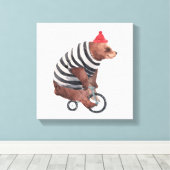 自転車おもしろい熊 キャンバスプリント (インサイチュ (ウッドフロア))