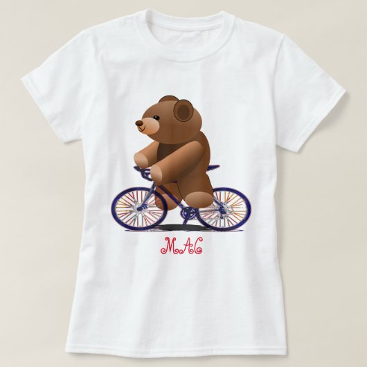 自転車およびテディー・ベアのプリント Tシャツ (デザイン正面)