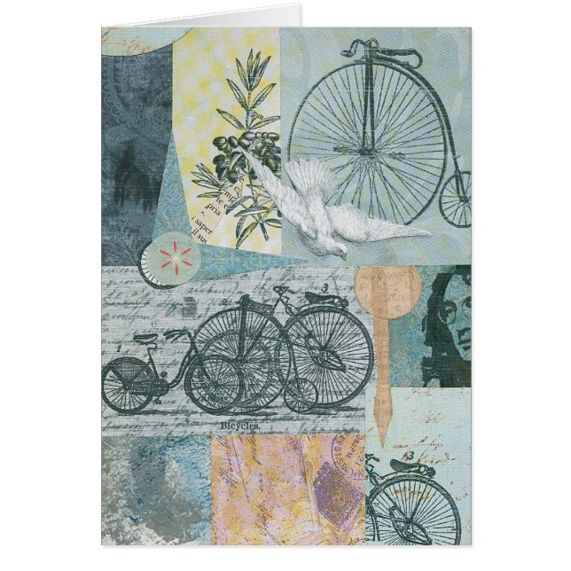 自転車および平和コラージュの芸術カード (正面)