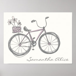 自転車お洒落イラストレーションラベンダーグレー名 ポスター