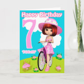 自転車かわいらしの第7誕生日カード小さな女の子 カード (正面)