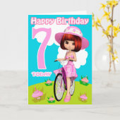 自転車かわいらしの第7誕生日カード小さな女の子 カード (黄色い花)