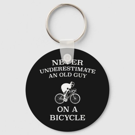 自転車で老人を甘く見てはいけないおもしろい キーホルダー (正面)