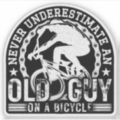 自転車で老人を甘く見てはいけないおもしろい シール (正面)