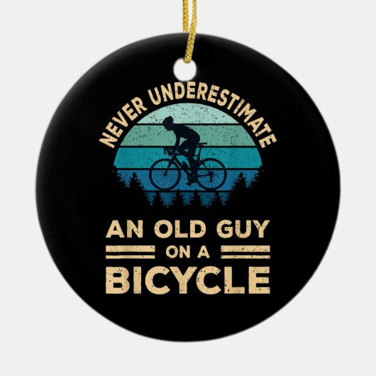 自転車で老人を甘く見てはいけないおもしろい セラミックオーナメント (正面)