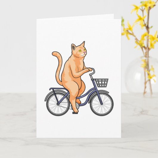 自転車で行く猫 カード (黄色い花)