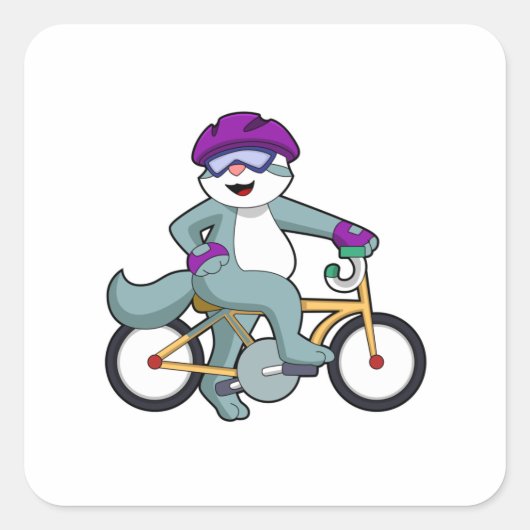 自転車で行く猫 スクエアシール (正面)