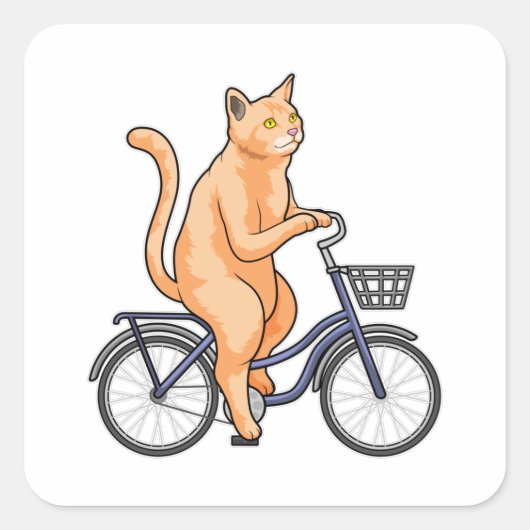 自転車で行く猫 スクエアシール (正面)