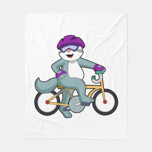 自転車で行く猫 フリースブランケット (正面)