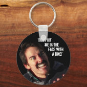 「自転車で顔に当たるな！」 キーホルダー (正面)