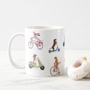 自転車とスクーターの犬 コーヒーマグカップ