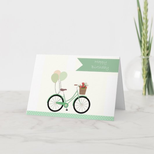 自転車とバラ誕生日 カード (正面)
