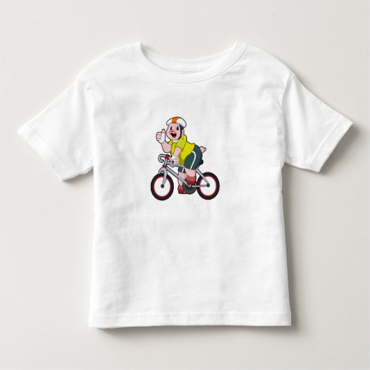 自転車とヘルメットをかぶった豚 トドラーTシャツ (正面)