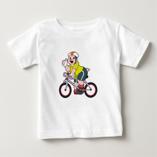 自転車とヘルメットをかぶった豚 ベビーTシャツ (正面)