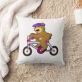 自転車とヘルメット付きクマ クッション (ブランケット)