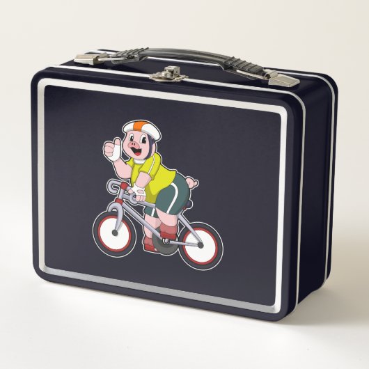 自転車とヘルメット付き豚 メタルランチボックス (正面)