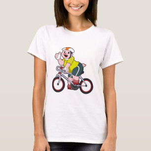 自転車とヘルメット付き豚 Tシャツ