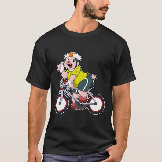 自転車とヘルメット付き豚 Tシャツ (正面)