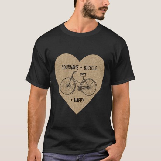 自転車と幸せで旧式なハートのバーラップに匹敵します Tシャツ (正面)