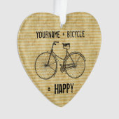 自転車と幸せで旧式なバイクの黄色に匹敵します オーナメント (正面)