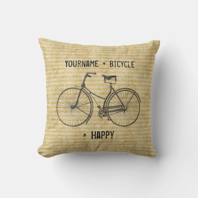 自転車と幸せで旧式なバイクの黄色に匹敵します クッション (正面)