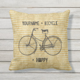 自転車と幸せで旧式なバイクの黄色に匹敵します クッション