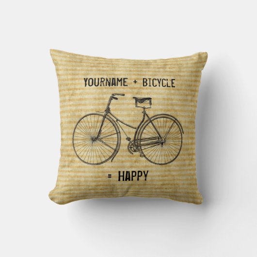 自転車と幸せで旧式なバイクの黄色に匹敵します クッション (正面)