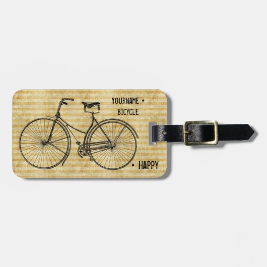 自転車と幸せで旧式なバイクの黄色に匹敵します ラゲッジタグ (正面横)