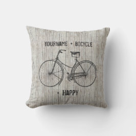 自転車と幸せで旧式な木の板に匹敵します クッション