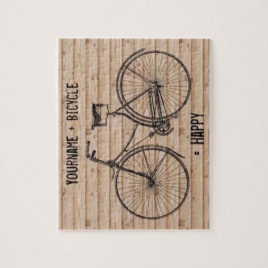 自転車と幸せで旧式な木製ベージュ色に匹敵します ジグソーパズル (縦)