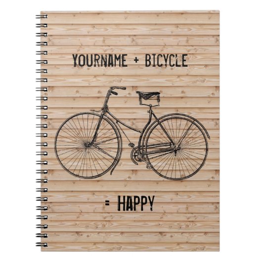 自転車と幸せで旧式な木製ベージュ色に匹敵します ノートブック (正面)