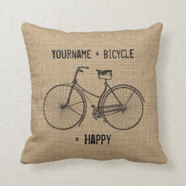 自転車と幸せで自然なバーラップ袋に匹敵します クッション