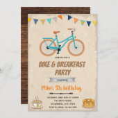 自転車と朝食の誕生日パーティーのテーマ招待状 招待状 (正面/裏面)