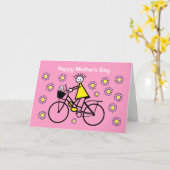 自転車と猫の素敵な母の日カード カード (黄色い花)