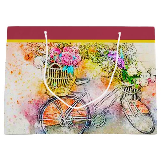 自転車と花の大抱き枕 ラージペーパーバッグ (正面)