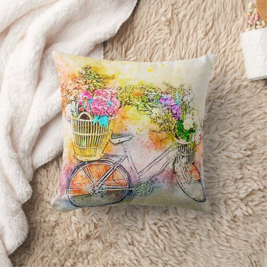 自転車と花 クッション (ブランケット)