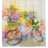 自転車と花 シャワーカーテン (正面)