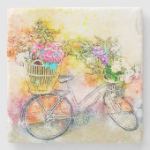 自転車と花 ストーンコースター (正面)