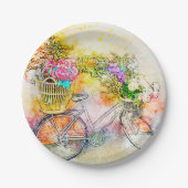 自転車と花  ペーパープレート (正面)