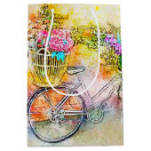 自転車と花 ミディアムペーパーバッグ (正面)