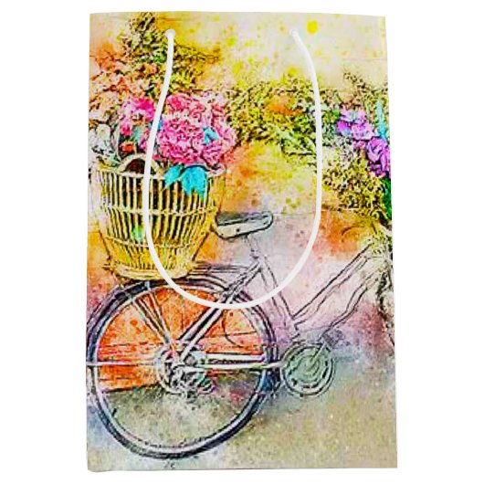 自転車と花 ミディアムペーパーバッグ (正面)