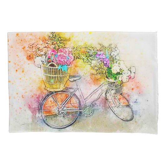 自転車と花 枕カバー (正面)