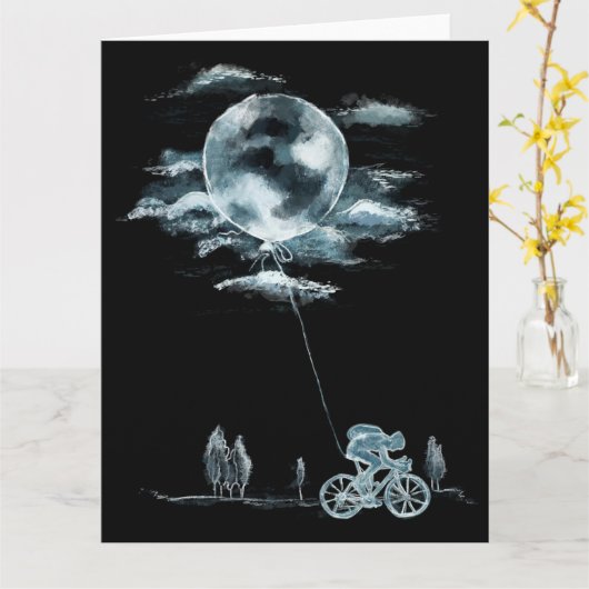 自転車による満月のナショナルムーンデーアイディアT-S カード (黄色い花)